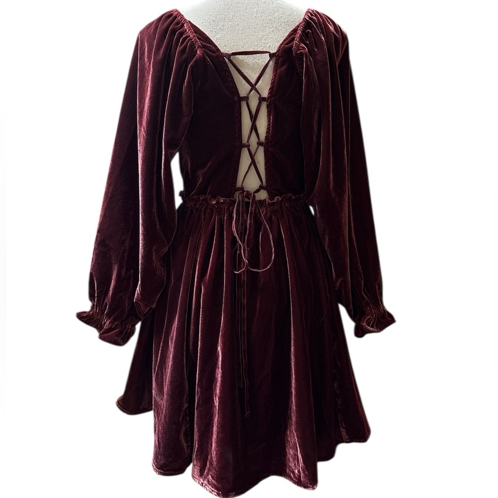 Free People Daphne Velvet Sleeve Mini Dress in Roan Rouge Sz. XS - Picture 11 of 16